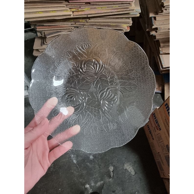 piring kaca beling bening motif bunga harga grosir