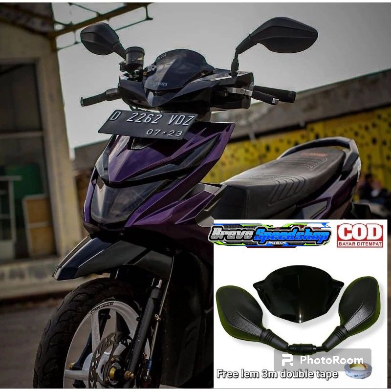 Paketan variasi honda beat fi new beat karbu lama kaca spion click hitam polos + visor bahan akrilik
