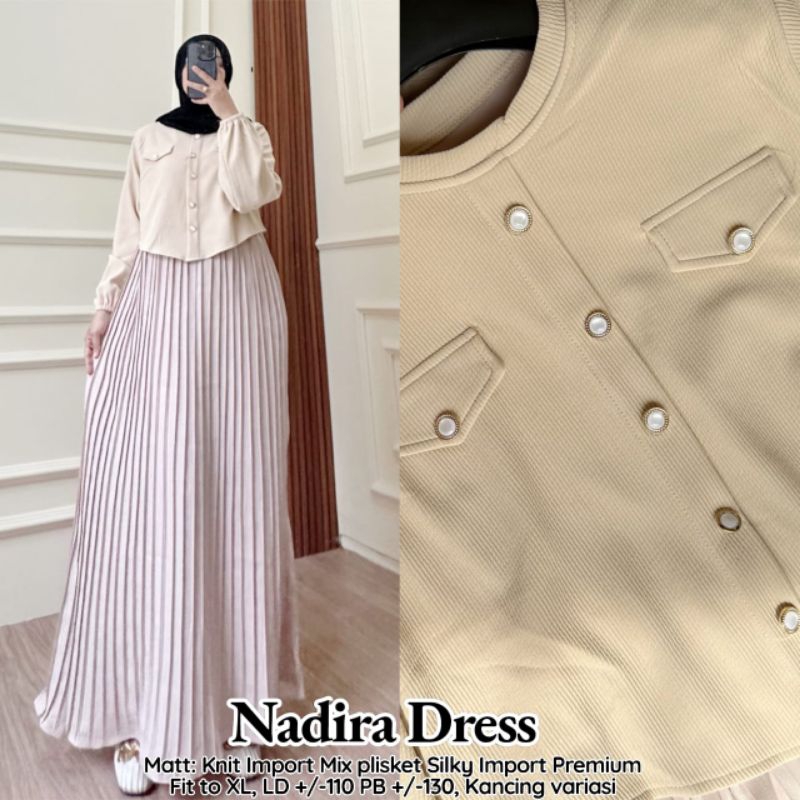 Baju Dress Muslimah Nadira Knit Import Mix Plisket Silky Import Premium