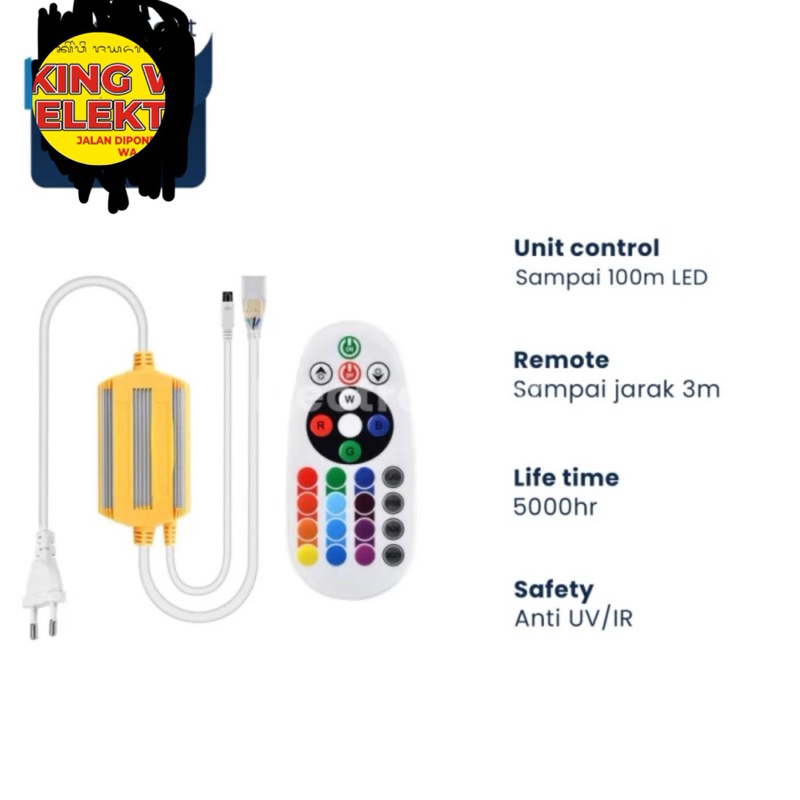 Lampu Neon Flex LED RGB Full Color Komplit