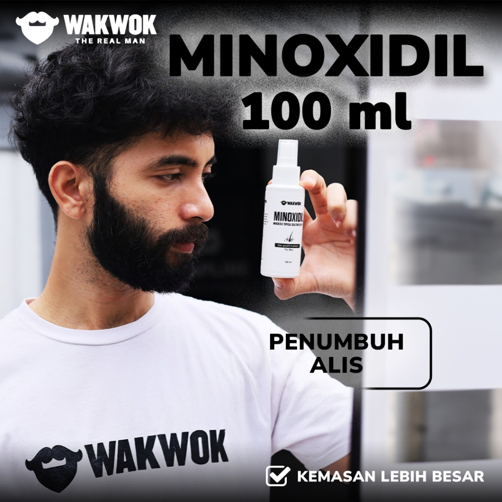 Minoxidil 5% Wakwok  - Penumbuh Brewok & Rambut Kemasan 100 ml (Jumbo )