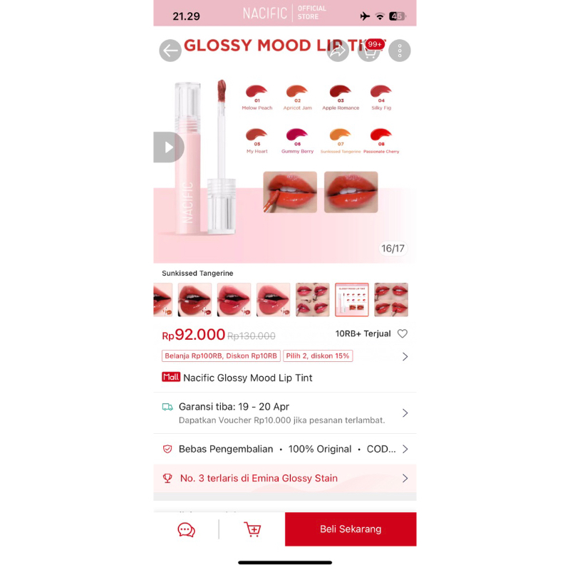 SALE PRELOVED | Nacific Lip Tint - Apple Romance | Kondisi 96%