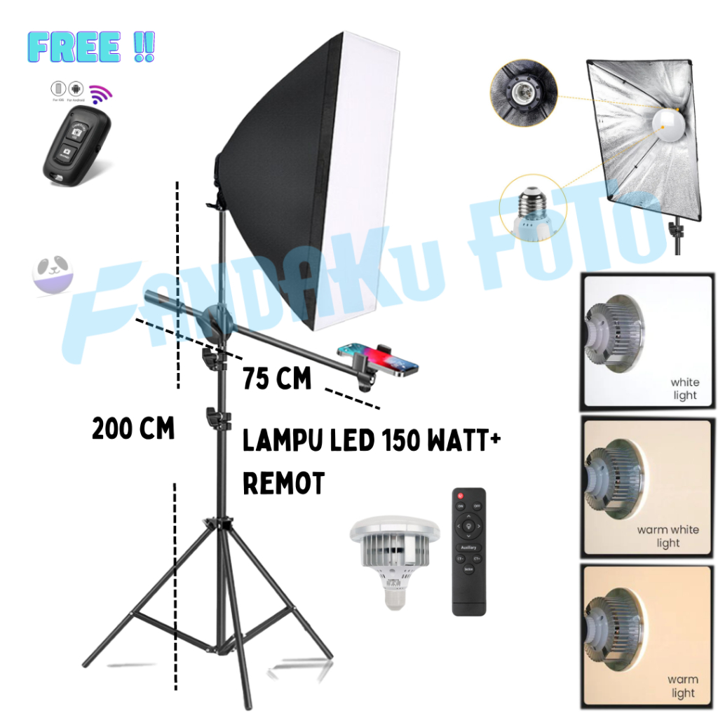 Softbox E27 Socket Light stand lampu LED Video Lighting StudioCRI 95 Lampu Foto/Live streaming+Softb