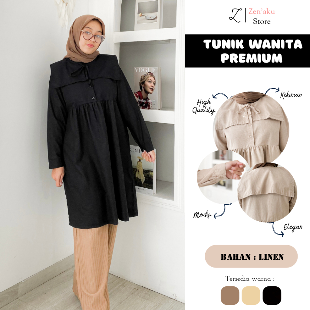 TUNIK WANITA DEWASA REMAJA LINEN TERBARU KEKINIAN BUSUI PREMIUM POLOS SIMPLE MEWAH ELEGAN