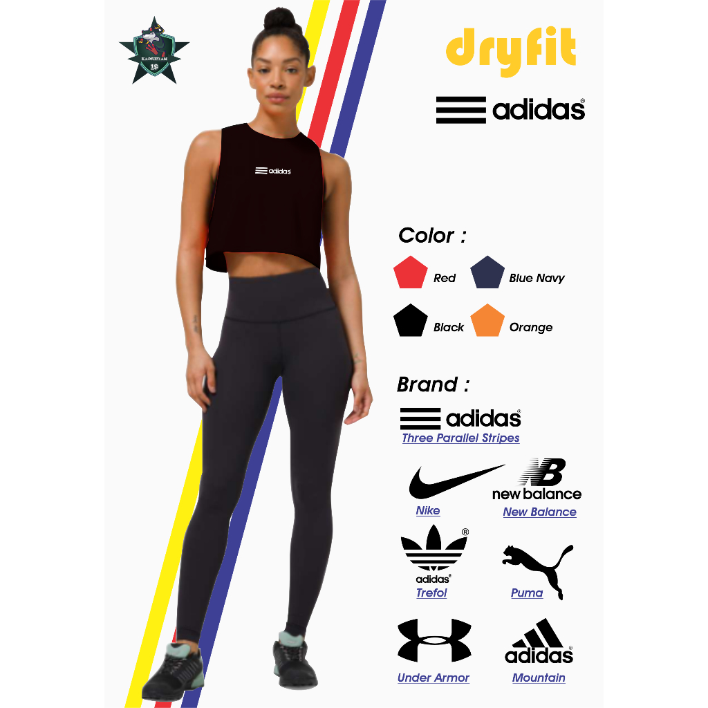 Equipe Active Essential Crop Tank Equipe Active singlet crop wanita Adidas Three Parallel Stripes Hi