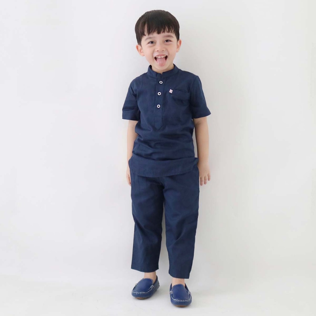 Lily and Clark setelan kemeja koko anak laki laki bahan adem warna navy
