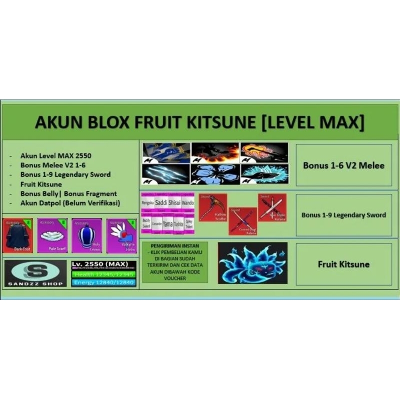 Akun Blox Fruit KITSUNE [Level MAX] [Datpol] [Belum Verifikasi]