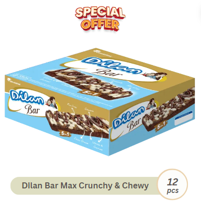 

Dilan Bar Max Crunchy & Chewy isi 12pcs Wafer Cream Coklat Caramel Crispy Rice