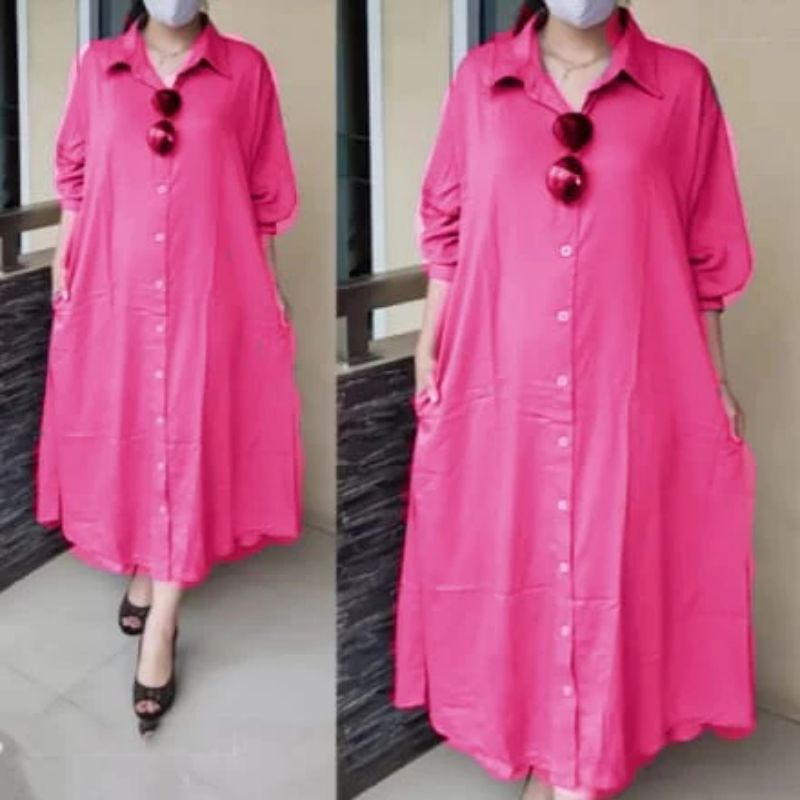 Dress kancing Depan hidup//Dress tunik Nidia full kancing premium/Tunik polos Leher kerah kekinian