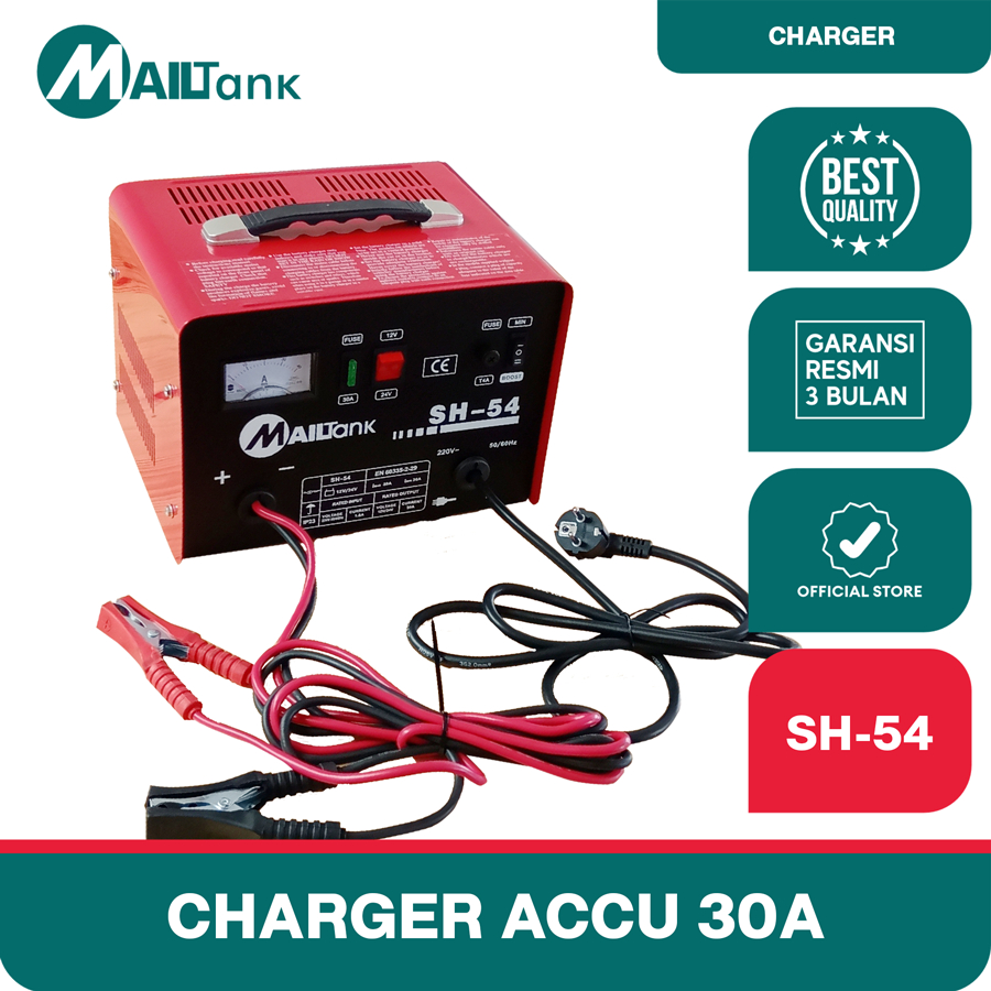Mailtank Sh54 Charger Cas Aki Accu 30 Ampere Untuk Aki Basah Dan Kering Kapasitas Besar