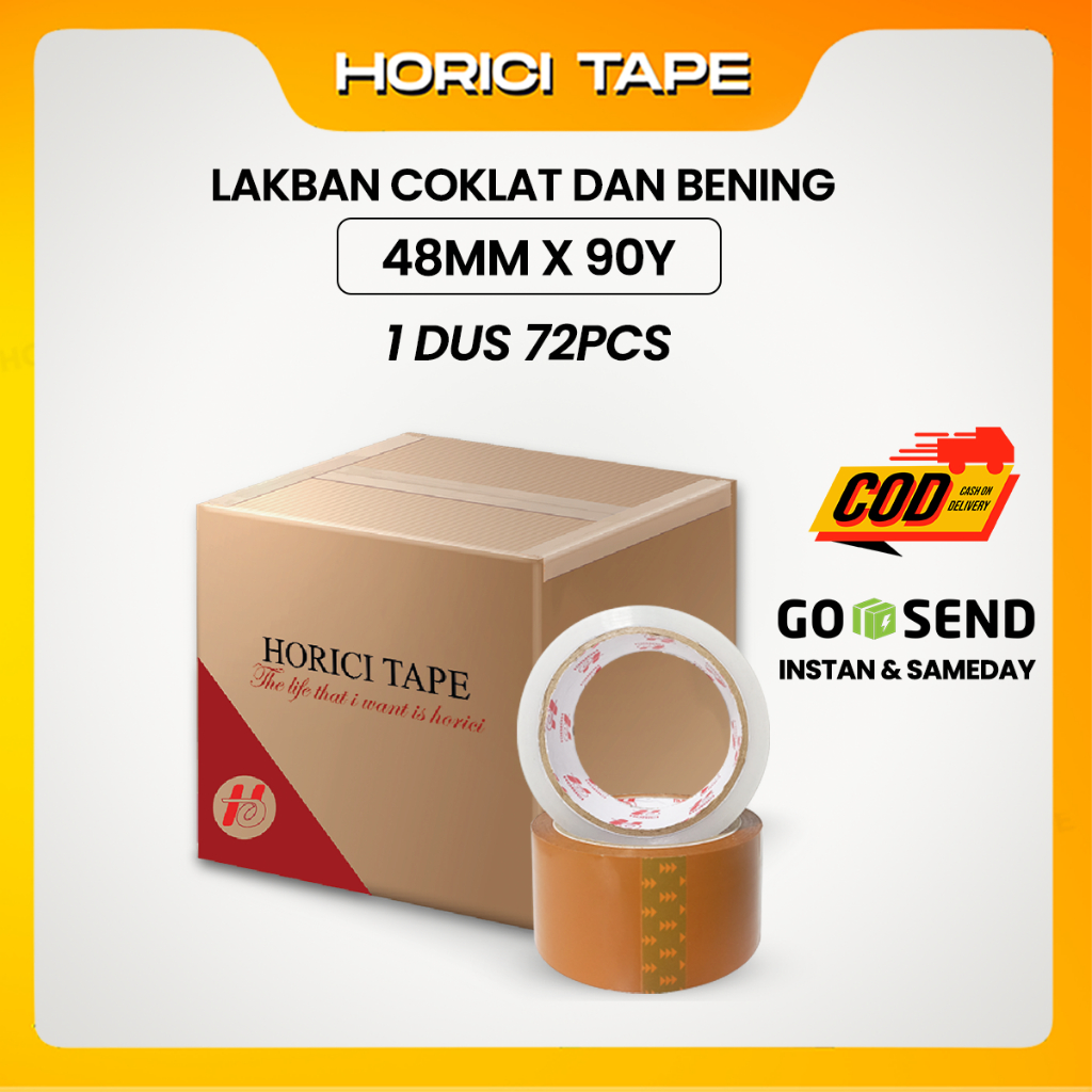 

HORICI 1 Dus Lakban Bening Dan Coklat 48MM x 90Y 45 Micron 72Pcs tersedia grosir dan instan