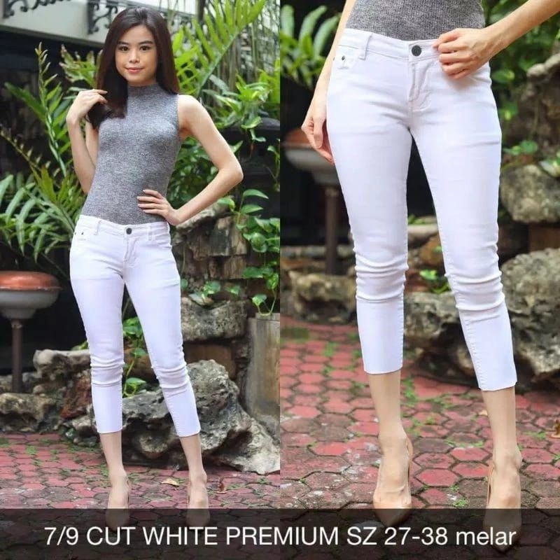 7/9 CUT WHITE CELANA JEANS WANITA PUTIH JUMBO