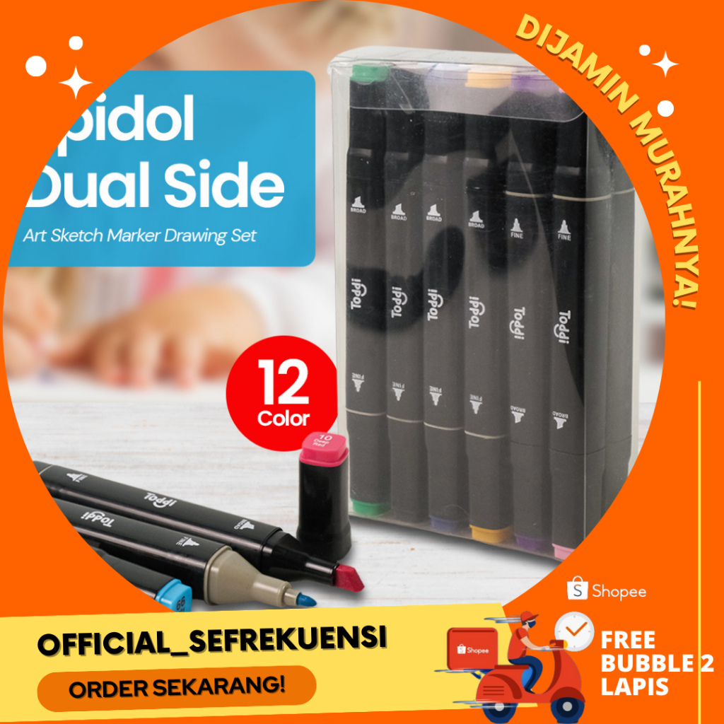 

[BEST SELLER] Toddi Spidol Dual Side Art Sketch Marker Drawing Set 12 Color - T12 - Multi-Color