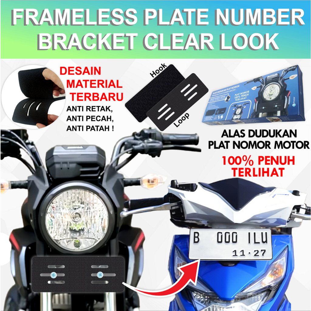 Plat nomor motor dudukan tempat frameless plate no mobil custom wadah frame bracket braket baut tana