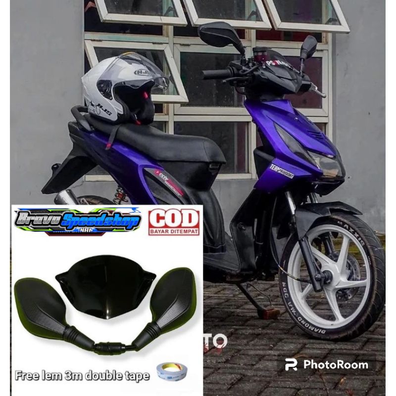 Paketan variasi honda beat karbu lama beat fi new kaca spion click thailand + visor bahan full akril
