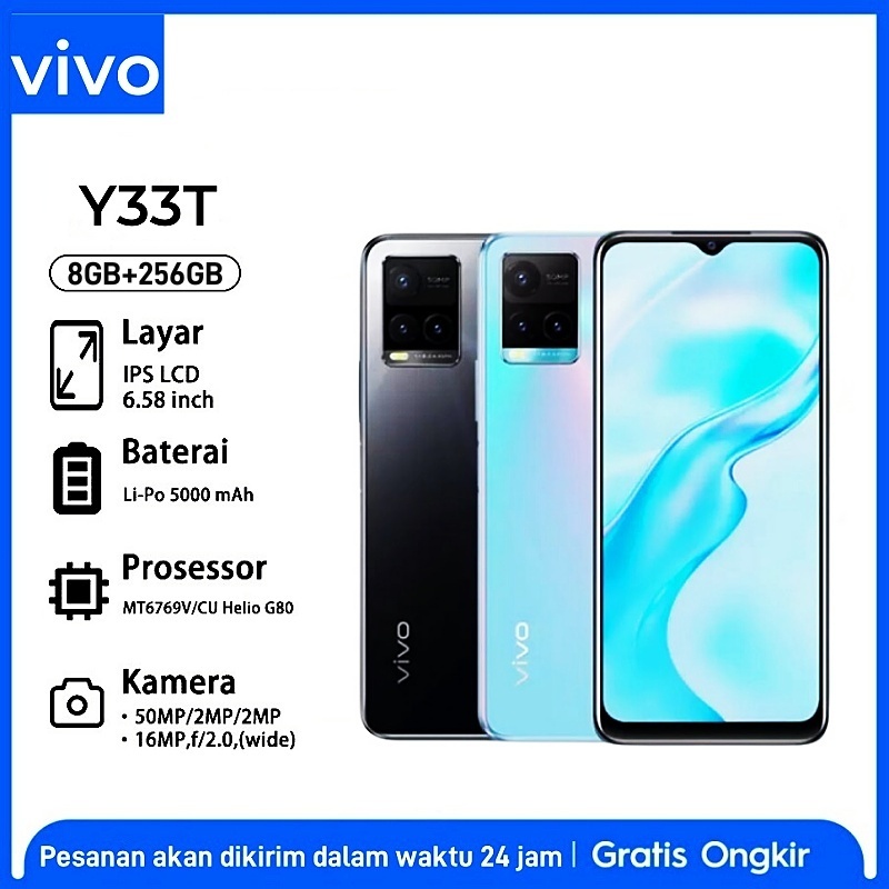 Hp Vivo Y33T baru RAM 8GB+128GB ROM/RAM 8GB+256GB ROM 6.58 inch Dual SIM Smartphone HP gaming murah dengan garansi