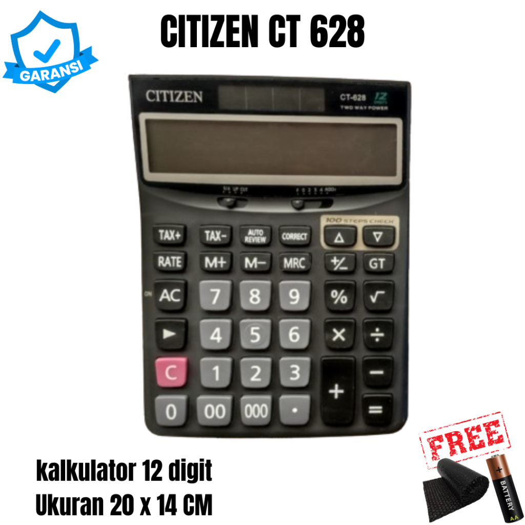 

Kalkulator CT 628 Toko Kasir Dagang Display Besar 12 Digit Check Correct Dual Power