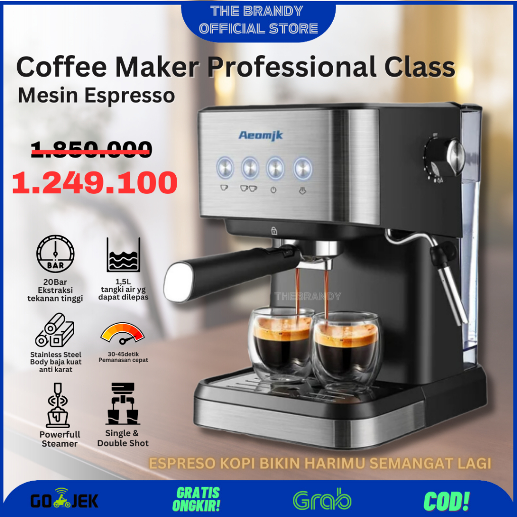 AEOMIK - Mesin Pembuat Kopi Espresso 20 Bar Pemanasan Cepat CM-3010