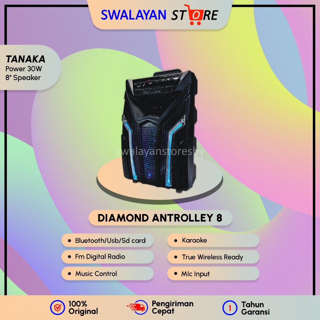 SPEAKER PORTABLE SPEAKER BLUETOOTH SPEAKER KARAOKE SUPER BASS BONUS MIC TANAKA ANTROLLEY 8 IN. SPEAK