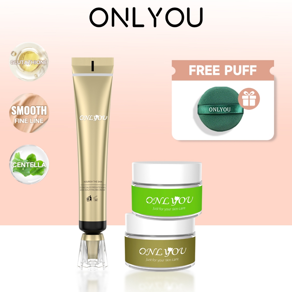 ONLYOU  3pcs Paket  / ONLYOU Foundation pelembab Waterproof Concealer  +  ONLYOU Whitening moisturiz