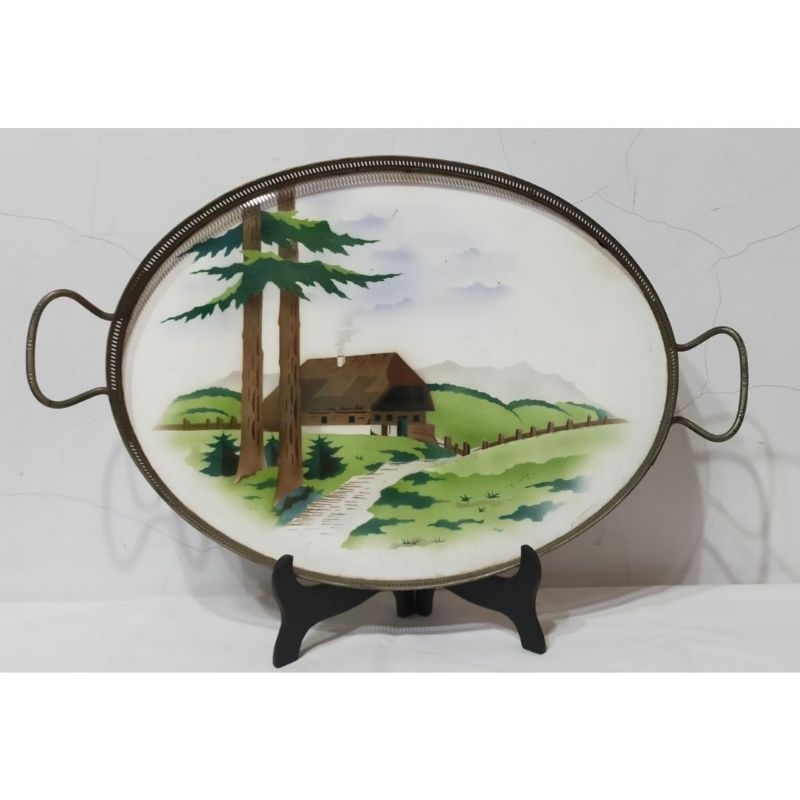 nampan keramik oval eropa warna antik