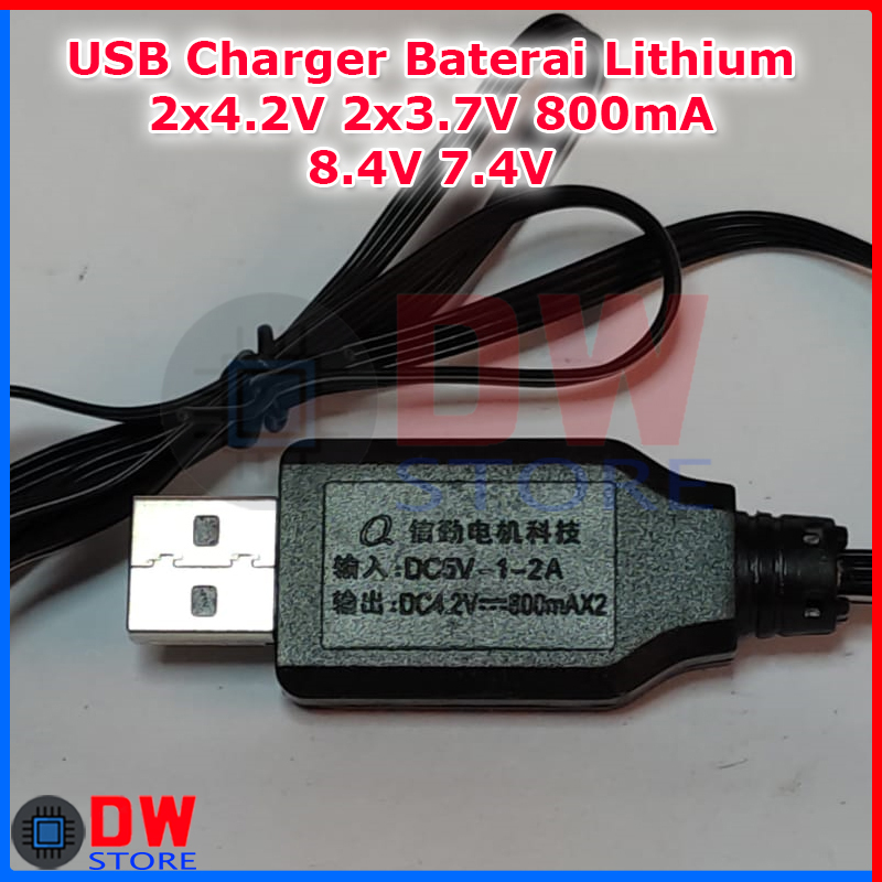 Adapter USB Charger Baterai Lithium 3.7V 4.2V 7.4V 8.4V Input DC 5V 2A
