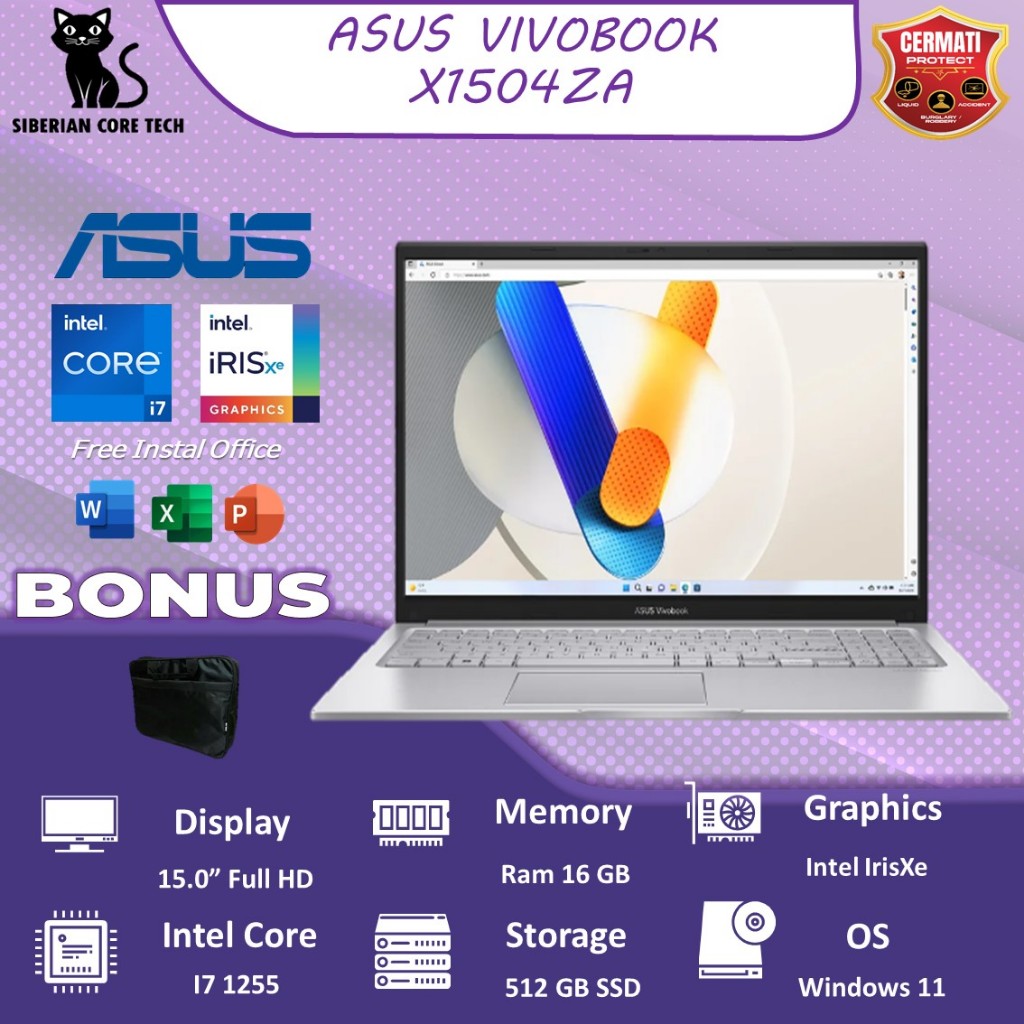Laptop Asus Vivobook X1504ZA Core I7 1255 RAM 24GB 512GB SSD W11PRE 15.6FHD SLV