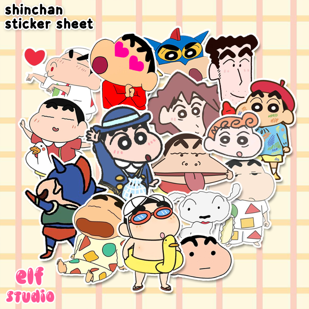 

Sticker Shinchan Pack 17 PCS Stiker Crayon Shin chan Nohara Sinosuke Kartun Lucu Sinchan