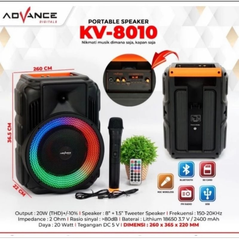 SPEAKER PORTABLE 8INCHI ADVANCE KV 8010