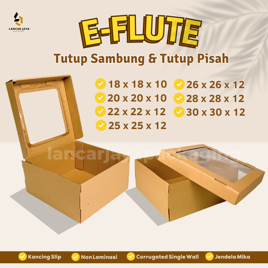 

E-Flute Dus Kue Tart Cake Pudding Chiffon Kemasan Hampers Kotak Serbaguna 18x18x10 20x20x10 22x22x12 25x25x12 26x26x12 28x28x12 30x30x12