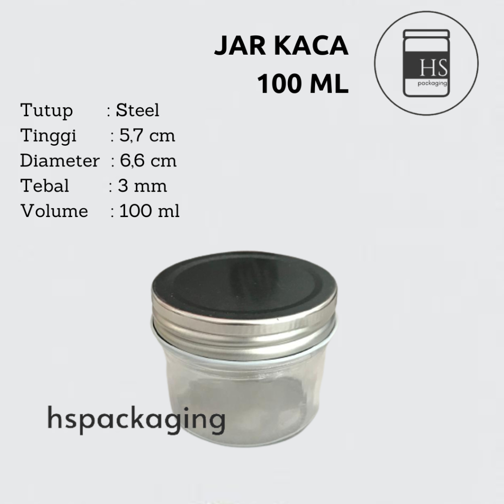 TUTUP STAINLESS 100ml Toples Jar Botol Kaca / Glass Jar 100 ml