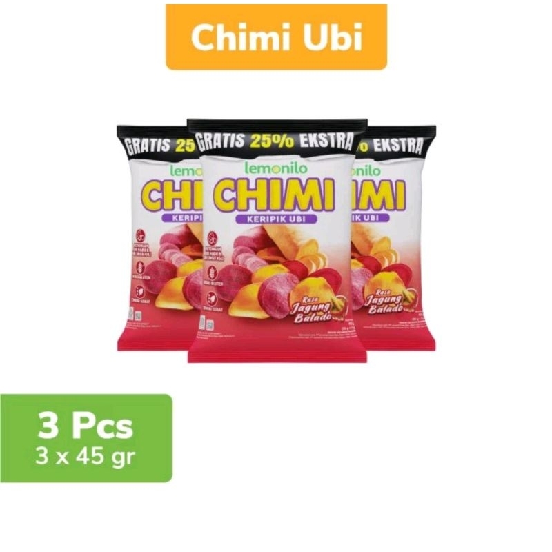 

Lemonilo Chimi keripik ubi jagung balado 45g 3pcs dan 5pcs