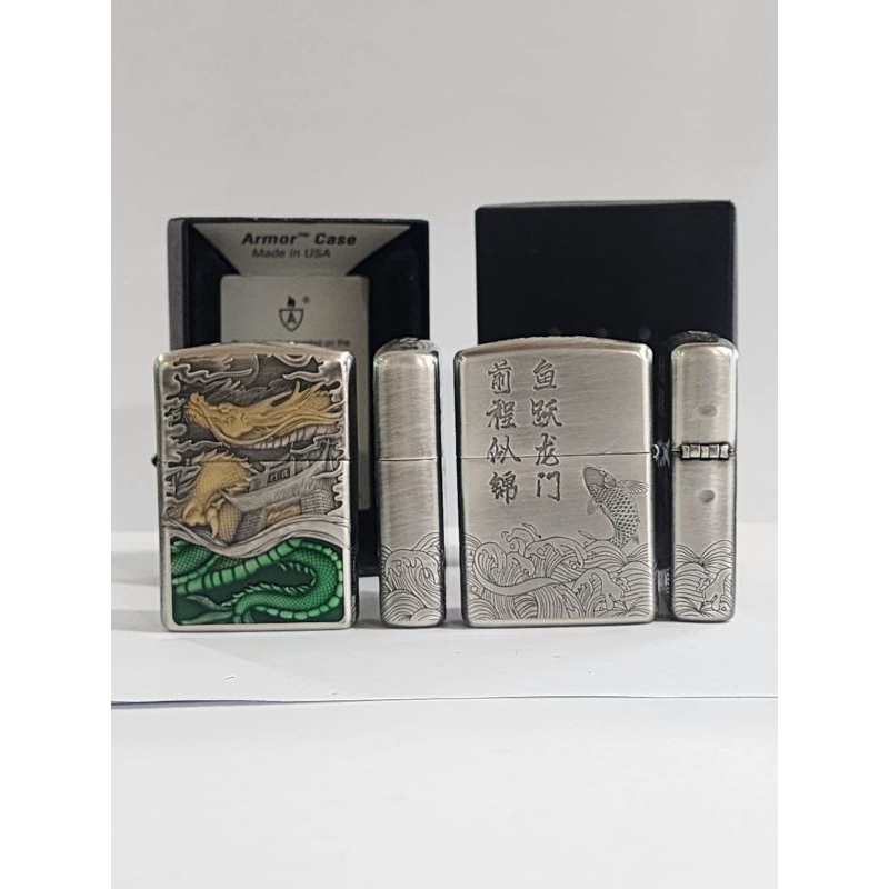 Original Zippo Armor Golden Dragon and Koi Fish 5 sisi Japan Finish