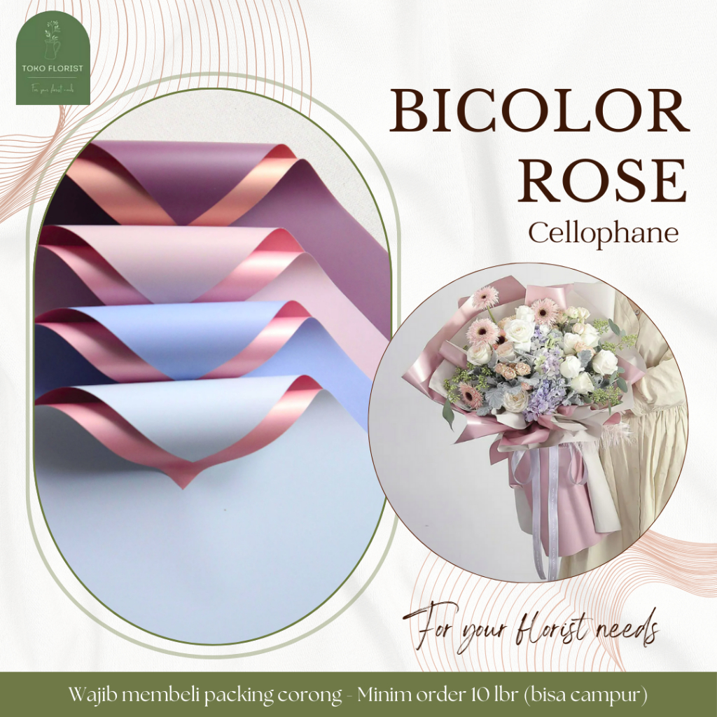 

ECER Kertas Buket Bunga Cellophane BICOLOR ROSEGOLD per LEMBAR