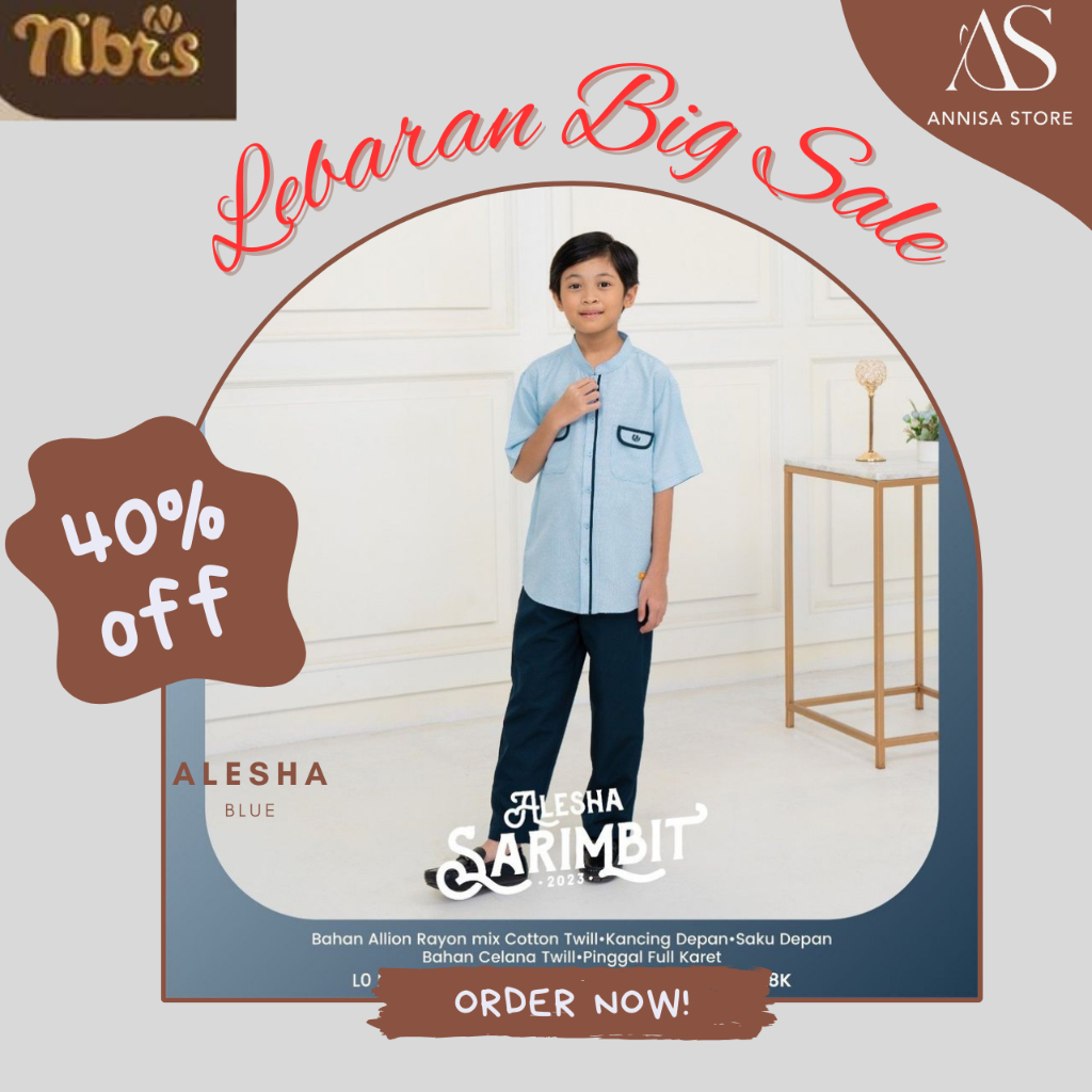 BAJU STELAN KOKO ANAK NIBRAS ALESHA KOKO ANAK BLUE / BAJU STELAN ANAK LENGAN PENDEK PROMO LEBARAN BI