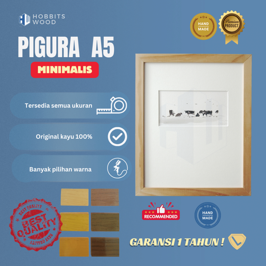 Bingkai Foto A5 / frame kayu / Pigura kayu pinus / Tanpa kaca / kertas A5