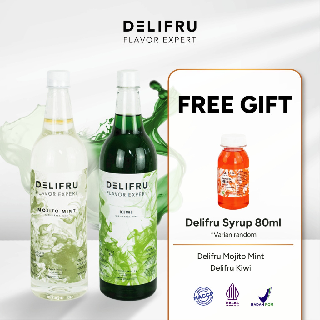 

Delifru Paket Bundling Syrup Kiwi 1L + Sirup Mojito Mint 1L