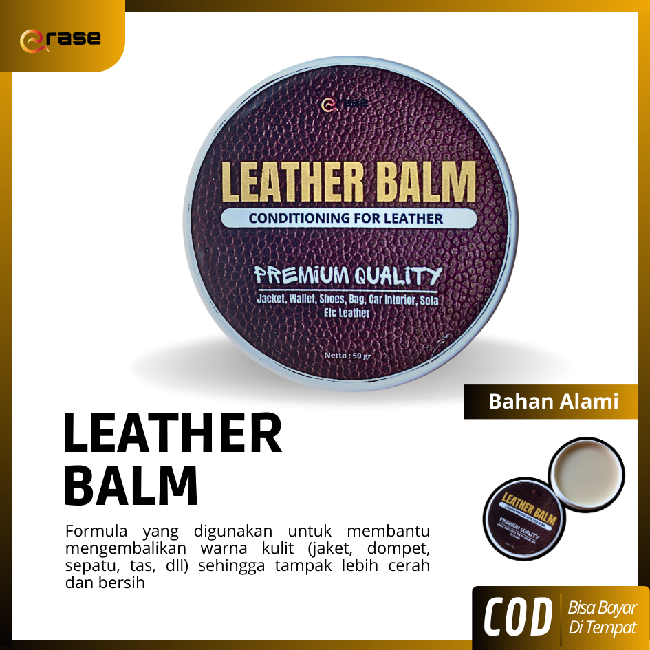 Leather Balm |  Erase (Bahan Alami) - Semir Sepatu Kulit Balsam (Wax Care Semir Kulit) Jaket Kulit, 