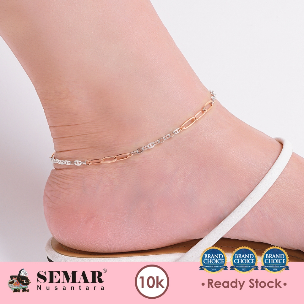 Gelang Emas Kaki Alifia Rose White Gold 10K Semar Nusantara