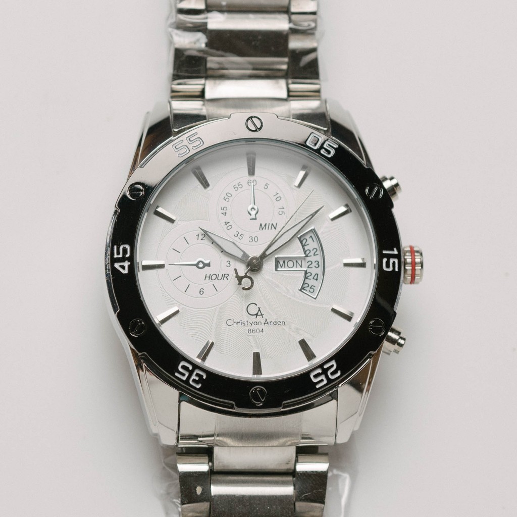 Jam Tangan Rantai Pria Christyan Arden Original DAY DATE EDITION CA8604 GTH - White Dial (46mm) - Pe