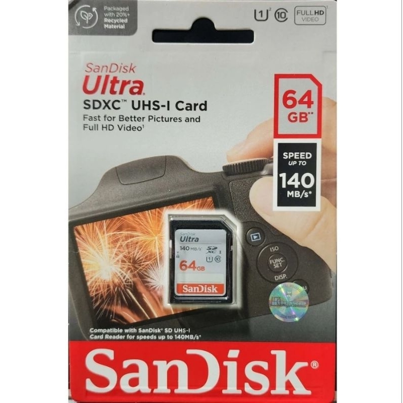 SDCARD SANDISK ULTRA 64GB 140MB/S Memory Kamera SD Card Class 10