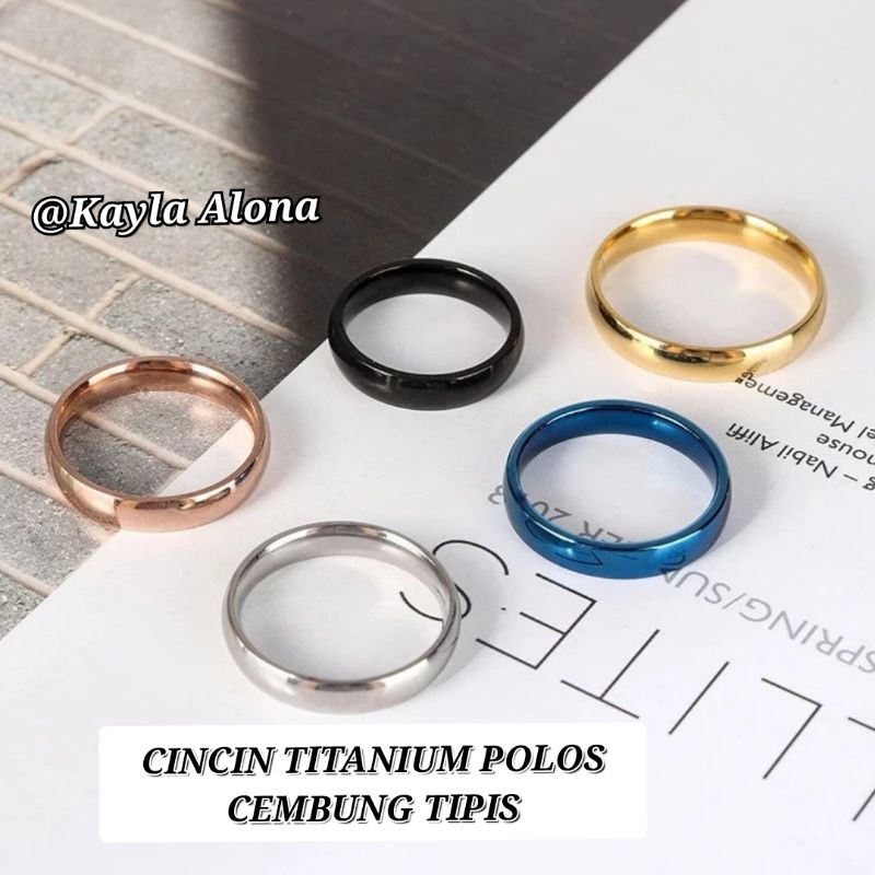 CINCIN TITANIUM POLOS CEMBUNG TIPIS EMAS SILVER BIRU HITAM
