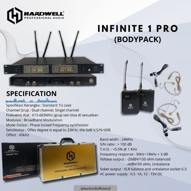 Mic Wireless Hardwell Infinite 1 Pro Original Duble Clip On Headset Bando Lidi