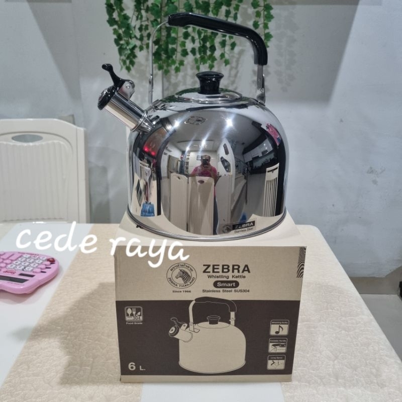 teko zebra / ceret masak bunyi siul stainless zebra 6 ltr