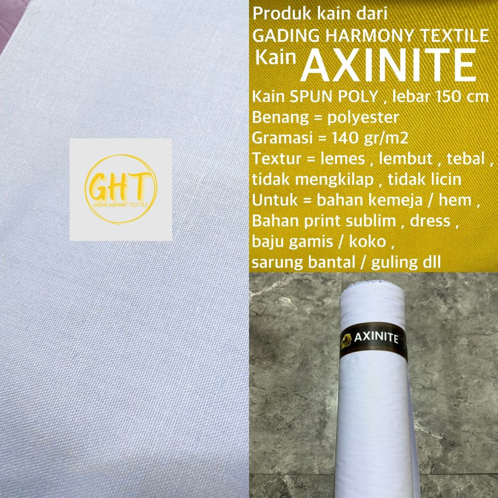 ( per 25 cm ) kain AXINITE lebar 150 cm spun poly polyester putih kebiruan bahan baju kemeja hem ser