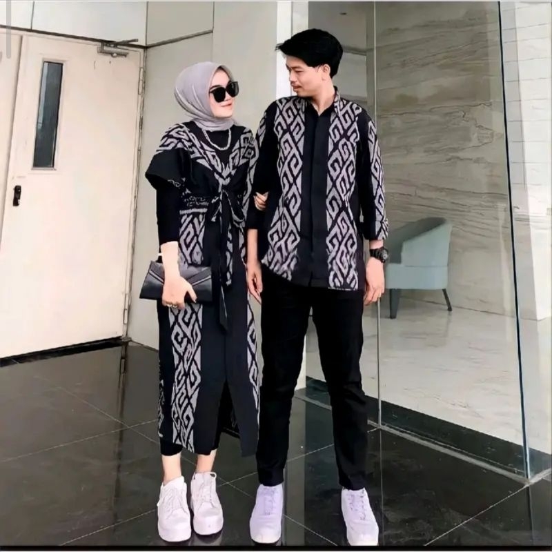 Set Couple gamis  Clara tenun pasangan Set Baju Wanita Pasangan Keluarga Katun Batik Atasan Tunik Sa