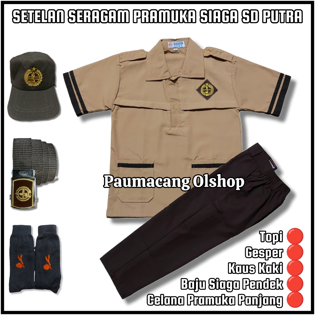 Setelan Seragam Sekolah Pramuka Siaga SD Anak Laki Laki Baju Siaga Lengan Pendek Celana Pramuka Panj