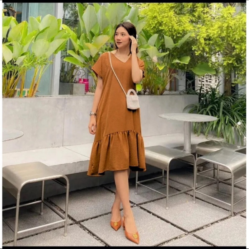 JENNIE DRESS DASTER KEKINIAN | DASTER WANITA RUFFLE KERAH V NECK CRINGCKLE AIRFLOW JUMBO