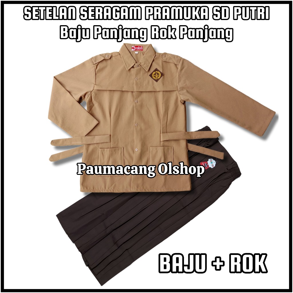Setelan Seragam Sekolah Pramuka Penggalang SD Putri Baju Pramuka SD Lengan Panjang Rok Pramuka Panja