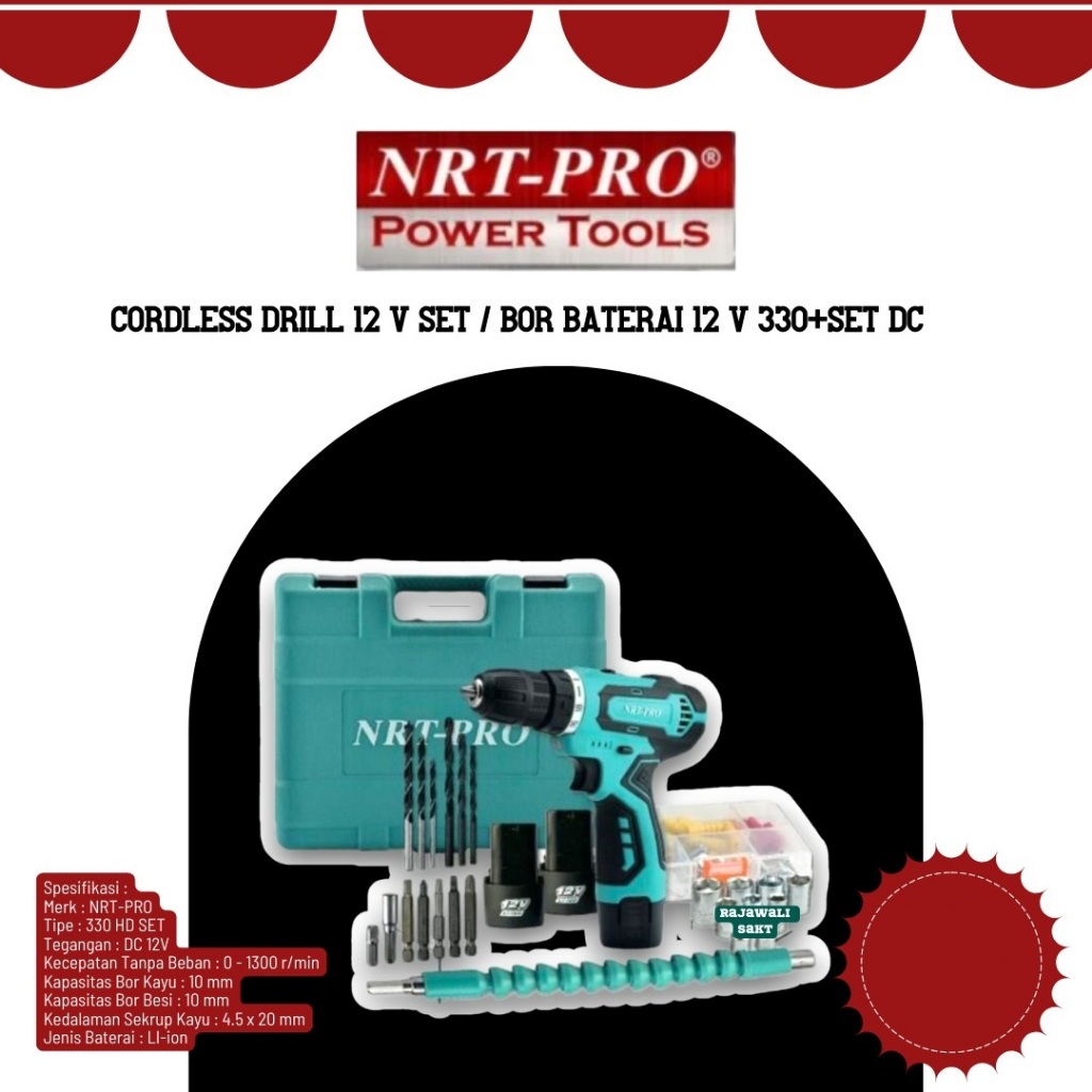 MESIN BOR CORDLESS NRT - PRO 330 SET / BOR BATERAI NRT - PRO DC 330 PL